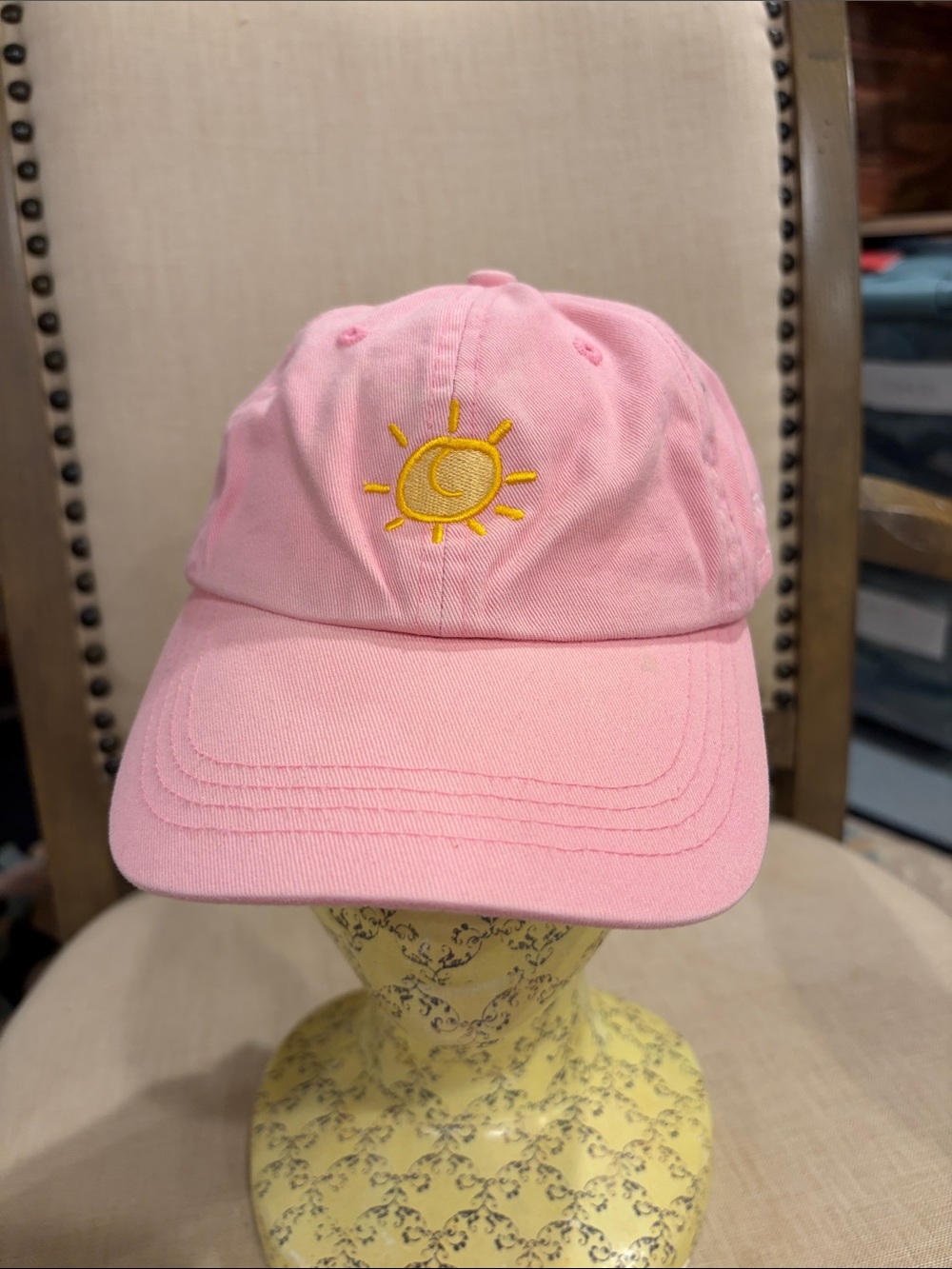 Soft As A Gray Pink Baseball Cap with Yellow Sun Embroidery and Cape Cod